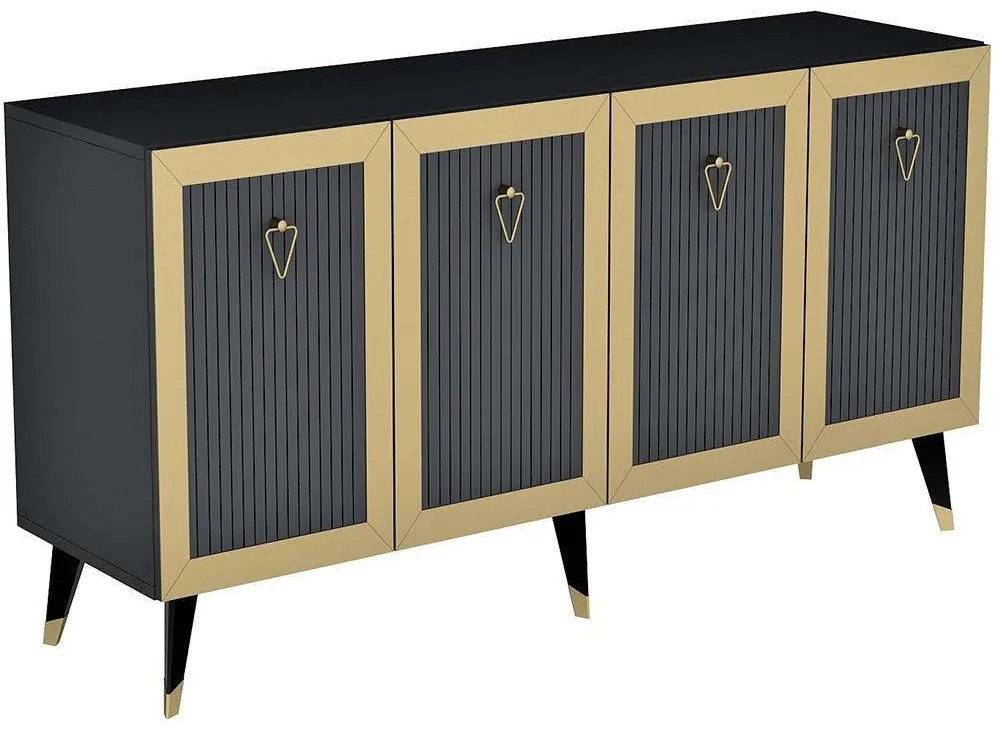Μπουφές Bare 475OLV1735 150x40x80cm Anthracite-Gold Μοριοσανίδα, Μελαμίνη