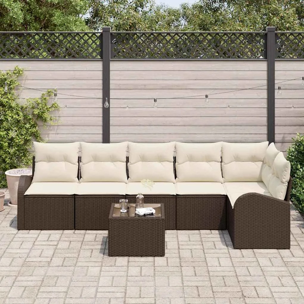 vidaXL Σετ Καναπέ Κήπου με μαξιλάρι 7 pcs Καφέ Πολυ ράταν
