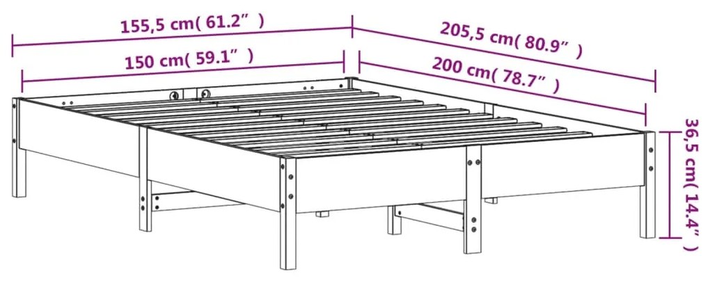 ΠΛΑΙΣΙΟ ΚΡΕΒΑΤΙΟΥ 150 X 200 ΕΚ. ΑΠΟ ΜΑΣΙΦ ΞΥΛΟ ΠΕΥΚΟΥ 842694