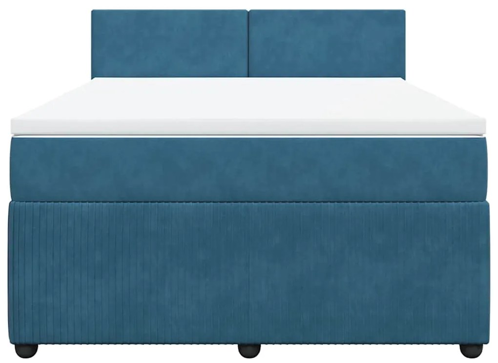 vidaXL Κρεβάτι Boxspring με Στρώμα Μπλε 160x200 εκ. Βελούδινο