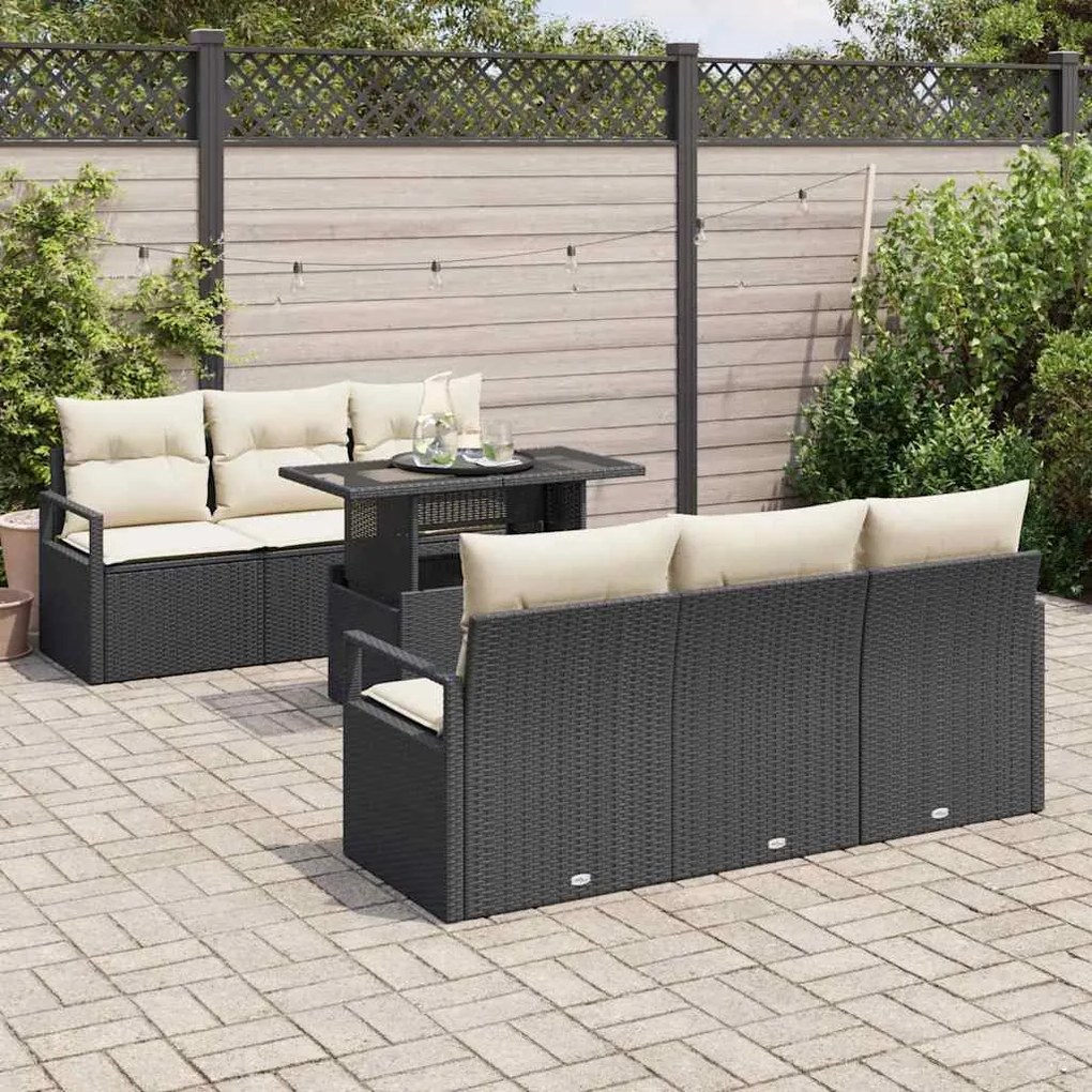 vidaXL Σετ Καναπέ Κήπου 7 pcs Μαύρο και κρεμ 100 x 55 x 73 εκ