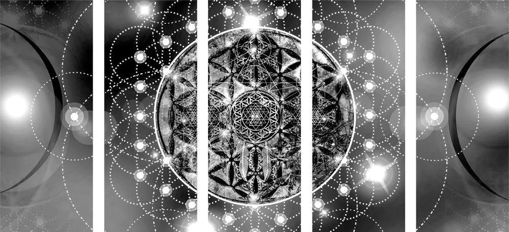 Εικόνα 5 τμημάτων μαγευτική Mandala σε ασπρόμαυρο - 200x100