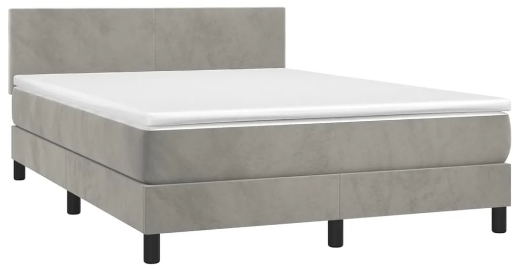 vidaXL Κρεβάτι Boxspring με Στρώμα Ανοιχτό Γκρι 140x190 εκ. Βελούδινο