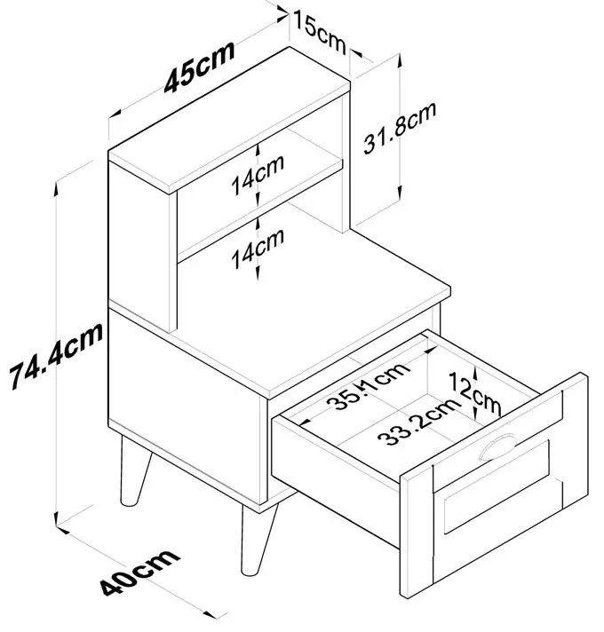 Κομοδίνο Rusta μελαμίνης-mdf λευκό 45x40x74.5εκ 45x40x74.5 εκ.