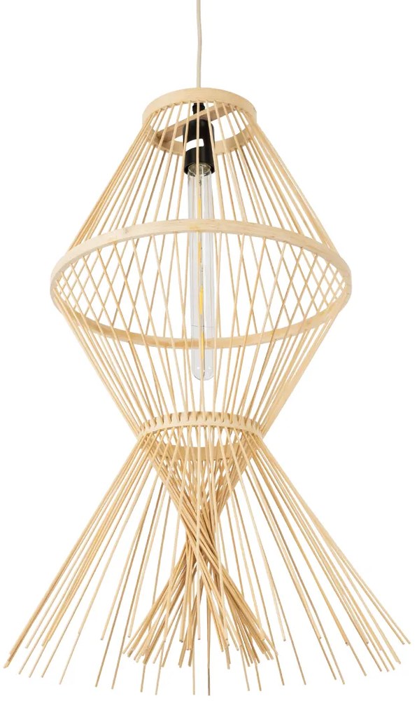 GloboStar® YOSHI 01928 Boho Κρεμαστό Φωτιστικό Οροφής Μονόφωτο 1 x E27 AC220-240V IP20 - Φ35 x Υ60cm - Μπεζ Ξύλινο Πλέγμα - 5 Χρόνια Εγγύηση