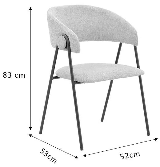 Καρέκλα Rachele ανοιχτό γκρι ύφασμα-πόδι μαύρο μέταλλο 52x53x83εκ