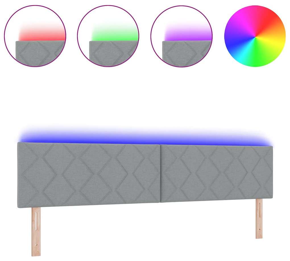 vidaXL LED Κεφαλάρι με Διαμαντένιο Σχέδιο σε Ανοιχτό Γκρι, 200 εκ Ύφασμα
