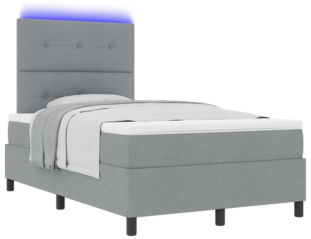 vidaXL Κρεβάτι με ελατήρια και στρώμα & LED Φως σε Γκρι, 120 x 190 εκ, Υφασμάτινο