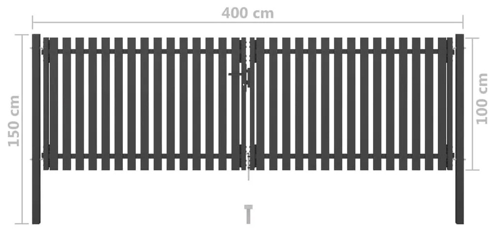 Πόρτα Περίφραξης Κήπου Ανθρακί 4 x 1,5 μ. Ατσάλινη - Ανθρακί