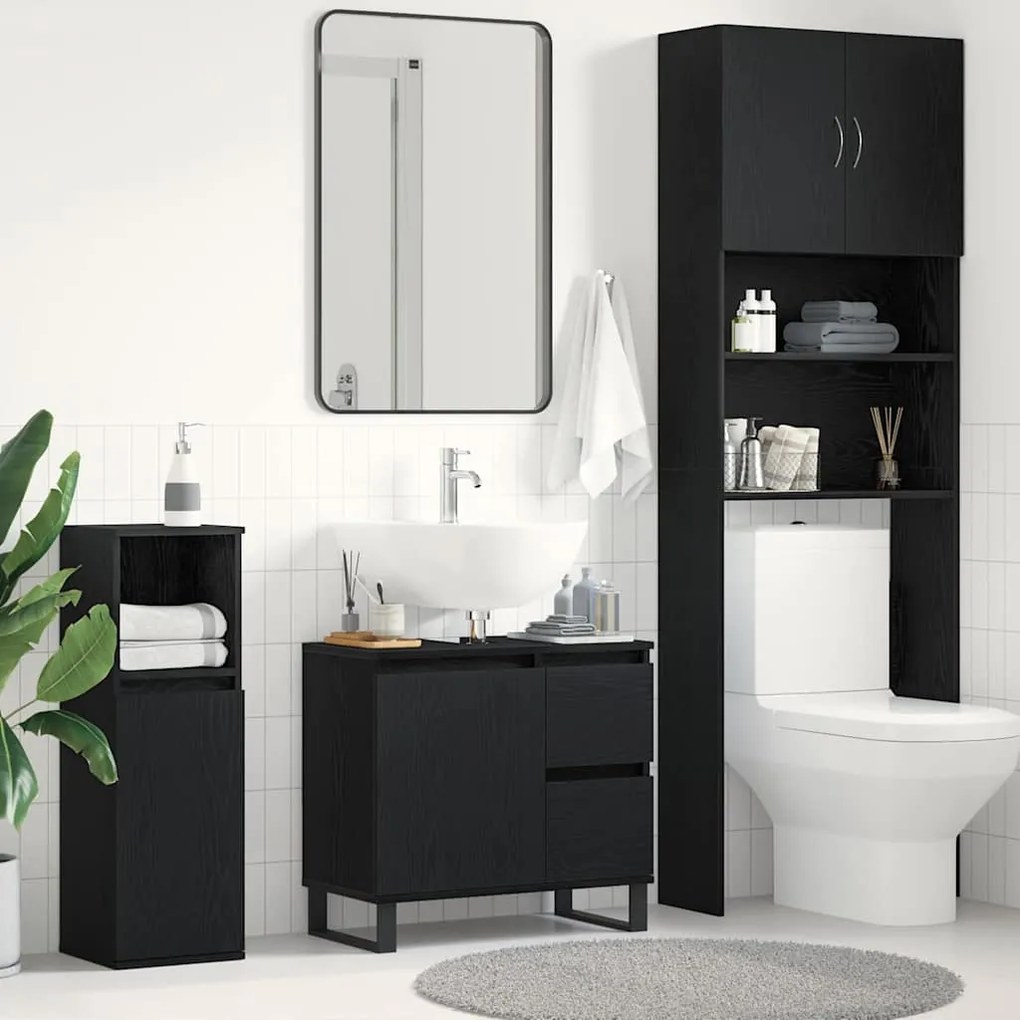 vidaXL Ντουλάπα Νεροχύτη Μαύρη Οξυά 65 x 33 x 60 εκ Επεξεργασμένο ξύλο