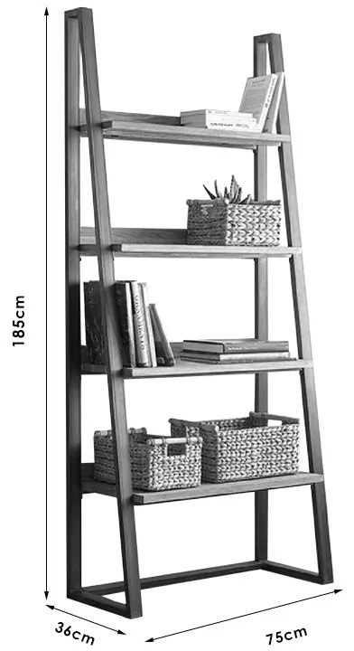 Βιβλιοθήκη Ryder pakoworld καρυδί-μαύρο 75x36x185εκ (1 τεμάχια)