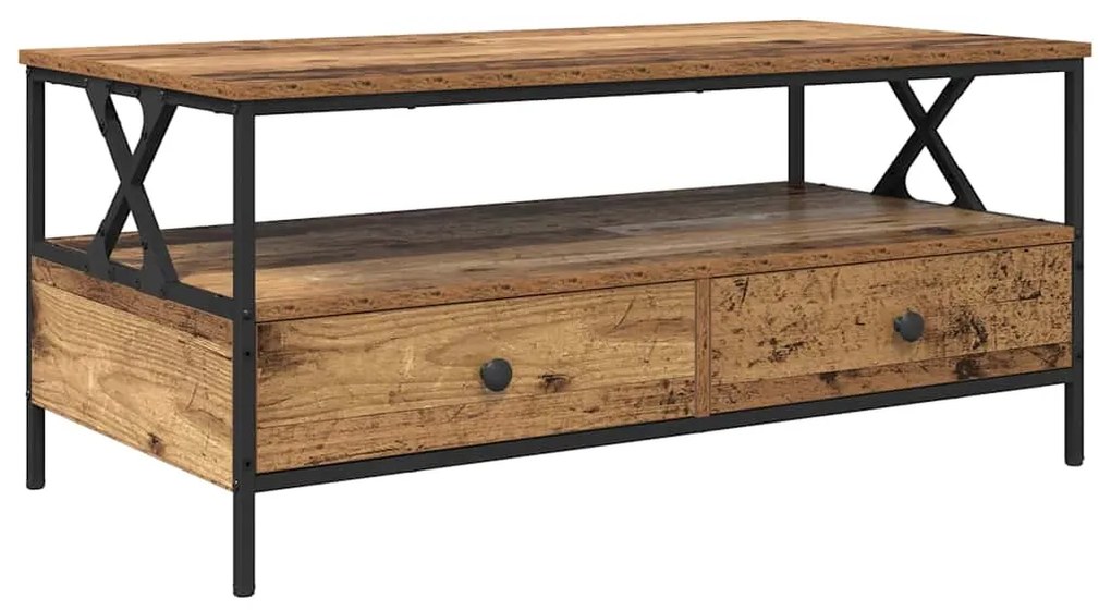 vidaXL Τραπεζάκι σαλονιού with Drawer Παλαιό ξύλο 100 x 51 x 45 cm