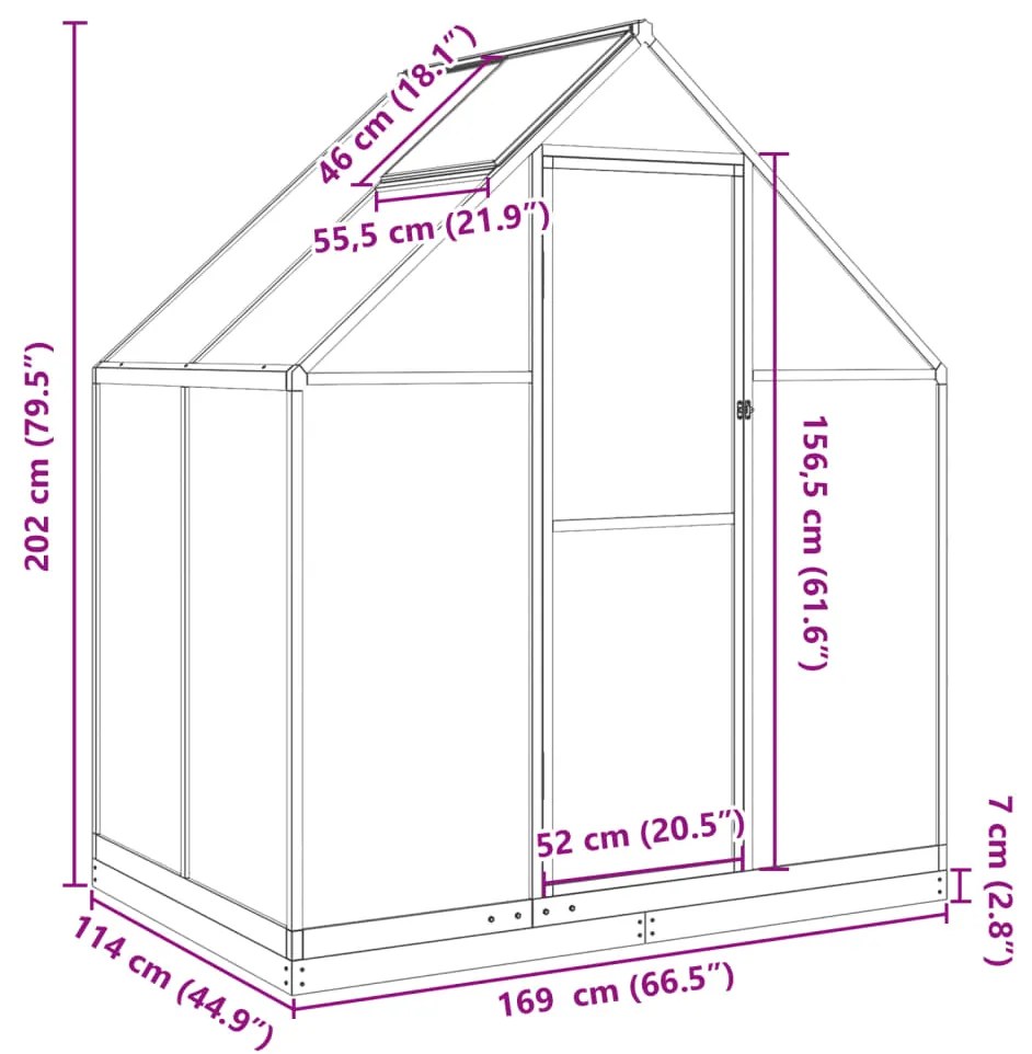 Θερμοκήπιο με Πλαίσιο Βάσης Ασημί 169x114x202 εκ. Αλουμίνιο - Ασήμι