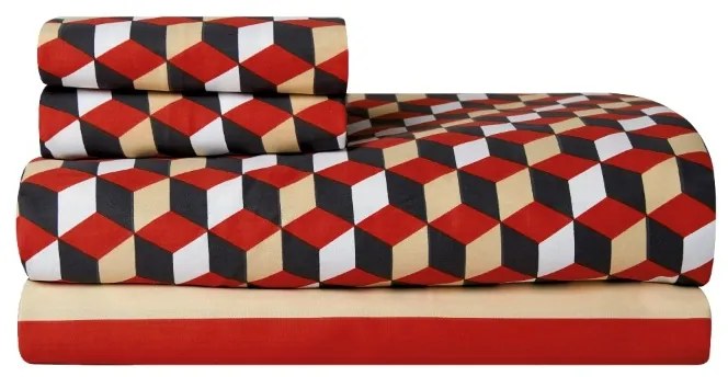 Σετ Σεντόνια Υπέρδιπλα Esteban 17 Red-Black-Beige-White 2x(240x270) + 2x(50x70+1) - Kentia