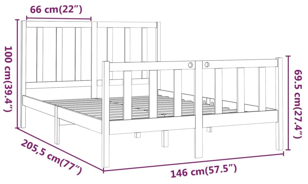 vidaXL Πλαίσιο Κρεβατιού Μαύρο 140 x 200 εκ. από Μασίφ Ξύλο Πεύκου