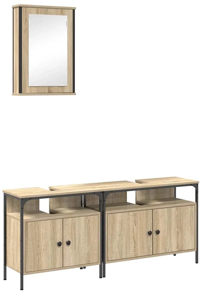 vidaXL Σετ Επίπλων Μπάνιου με ράφι με πόρτα 3 pcs Καφέ 80 x 30 x 60 cm