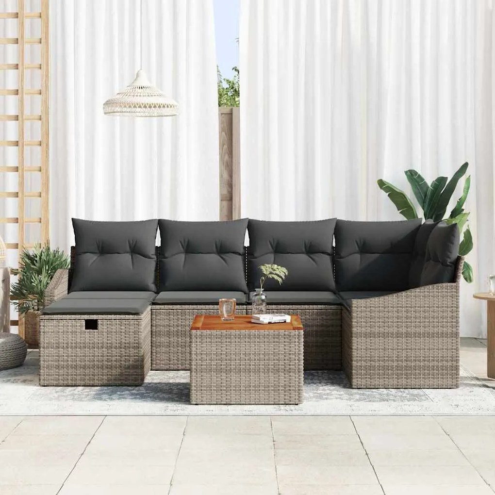 vidaXL Σετ Καναπέ Κήπου με μαξιλάρι 7 pcs Γκρι Πολυ ράταν