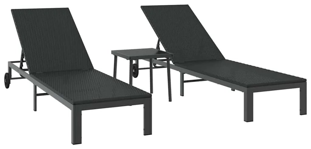 vidaXL Ήλιο-κρεβάτι με μαξιλάρι 2-πρόσωπο 3 pcs Μαύρο συνθετικό ρατάν