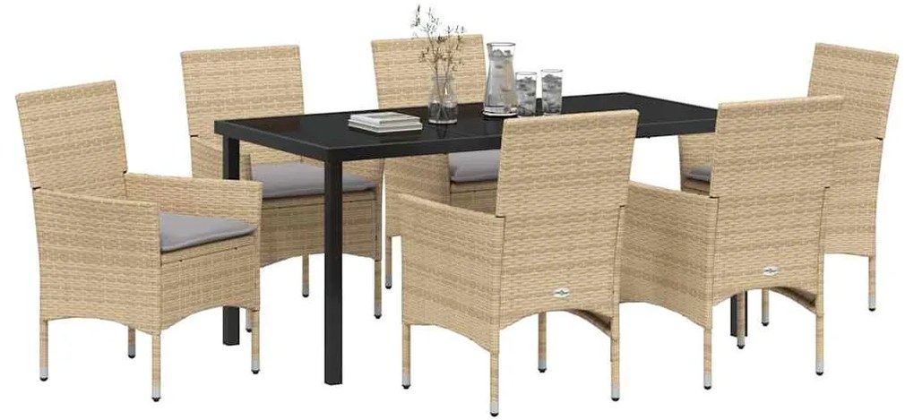 vidaXL Σέτ φαγητού για κήπο με μαξιλάρι 7 pcs Μπεζ Πολυ ράταν