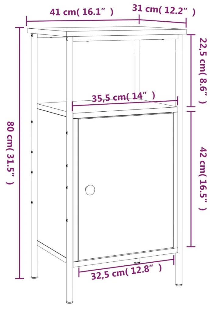 Κομοδίνο Sonoma Δρυς 41 x 31 x 80 εκ. από Επεξεργασμένο Ξύλο - Καφέ