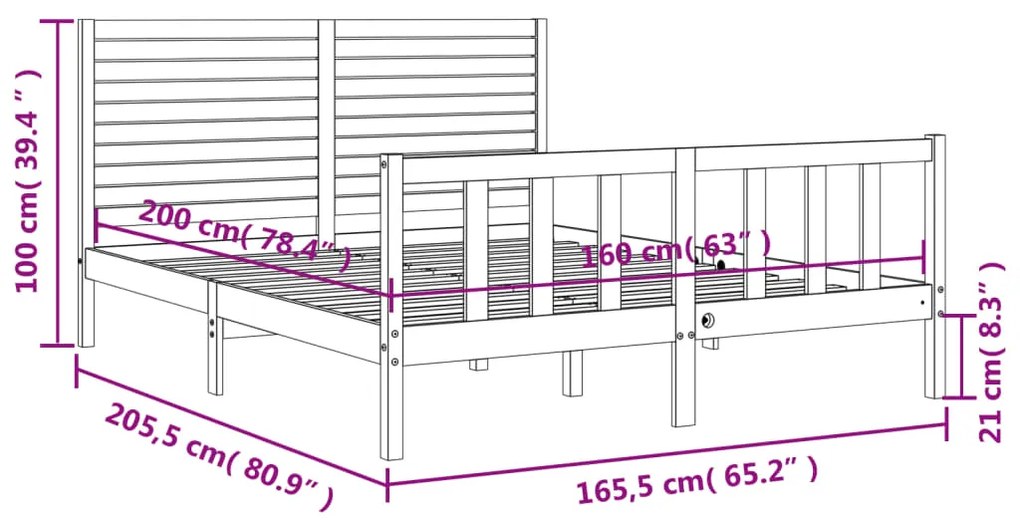 ΠΛΑΙΣΙΟ ΚΡΕΒΑΤΙΟΥ ΜΕ ΚΕΦΑΛΑΡΙ ΜΑΥΡΟ 160 X 200 ΕΚ. ΜΑΣΙΦ ΞΥΛΟ 3193220