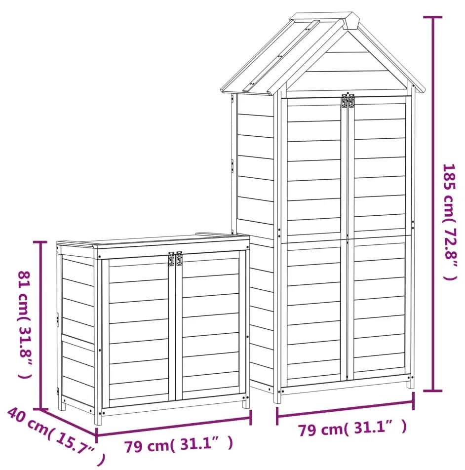 Αποθήκη Εργαλείων Κήπου Σετ 2 Τεμαχίων Καφέ Μασίφ Ξύλο Πεύκου - Καφέ