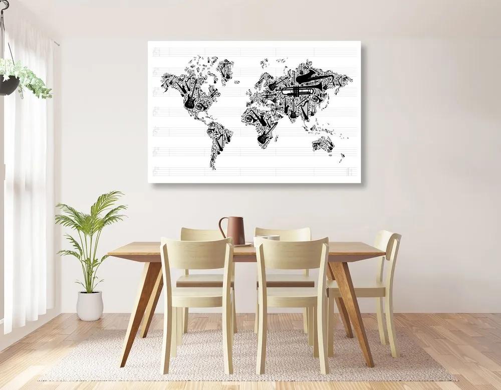 Εικόνα στον παγκόσμιο χάρτη μουσικής από φελλό σε αντίστροφη μορφή - 120x80  wooden