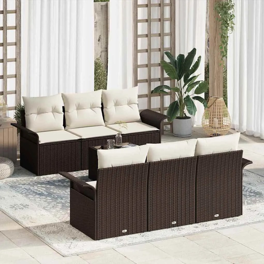 vidaXL Σετ Καναπέ Κήπου 7 pcs Καφέ Πολυ ράταν