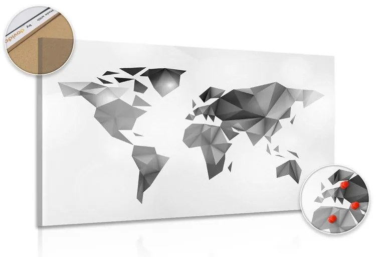 Εικόνα στον παγκόσμιο χάρτη φελλού σε στυλ origami σε ασπρόμαυρο σχέδιο - 120x80 color mix