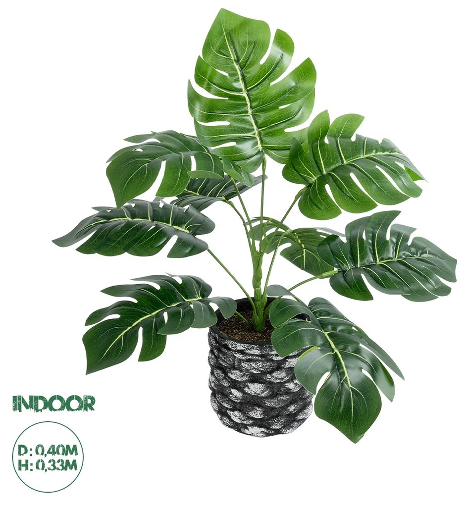 GloboStar® Artificial Garden MONSTERA 20893 Τεχνητό Διακοσμητικό Φυτό Μονστέρα Φ40 x Υ33cm