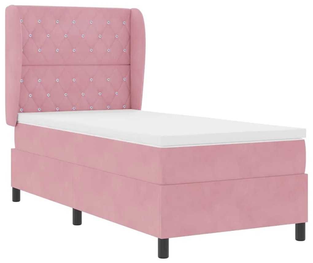 vidaXL Κρεβάτι με ελατήρια με στρώμα Ροζ 90 x 200 cm Βελούδο