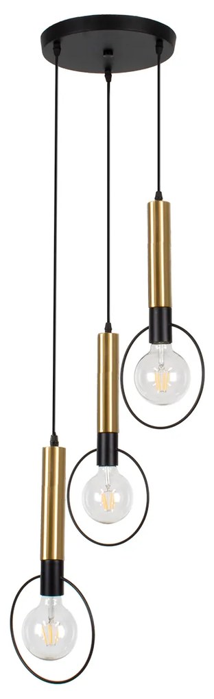00773 GloboStar®  OLVERO 00773 Μοντέρνο Κρεμαστό Φωτιστικό Ανάρτηση Τρίφωτο 3 x E27 IP20 Μαύρο &amp; Χρυσό Μέταλλο - Μ30 x Π30 x Y130cm