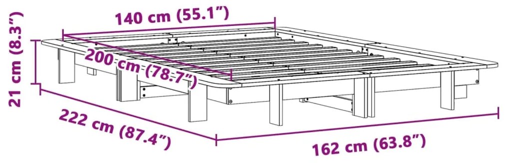 Σκελετός Κρεβατιού Χωρίς Στρώμα 140x200 εκ Μασίφ Ξύλο Πεύκου - Καφέ