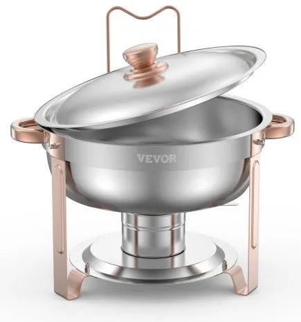 VEVOR 5 Qt 4 Pack Round Chafing Dish Buffet Set Full-Size Pan Stainless Steel