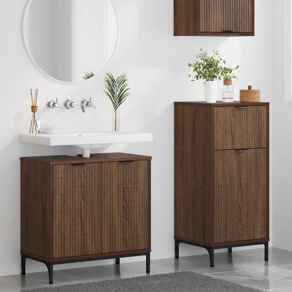 vidaXL Σετ Επίπλων Μπάνιου με ράφι 2 pcs Καφέ δρυς 39.5 x 36 x 88 εκ