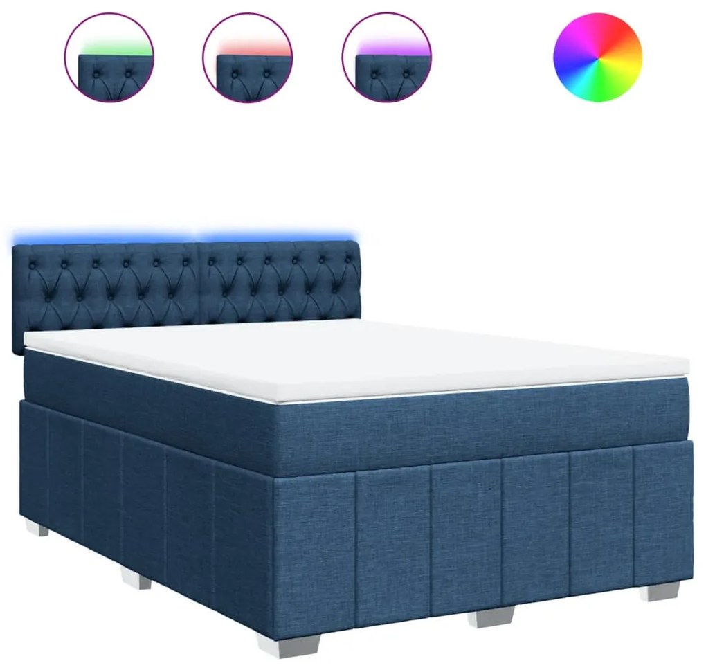 vidaXL Κρεβάτι Boxspring με Στρώμα Μπλε 140x200 εκ. Υφασμάτινο