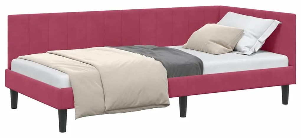vidaXL Κρεβάτι Γωνίας με κεφαλάρι Μπορντό 100 x 200 cm Βελούδο