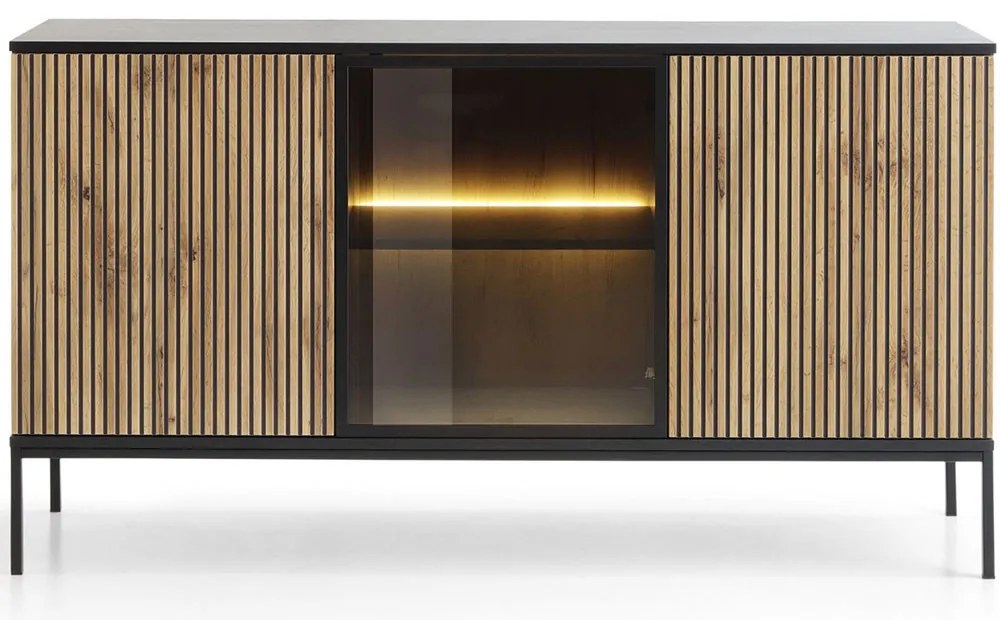 Μπουφές Με Βιτρίνα Sento 21_3d 154x39x83cm Anthracite Μελαμίνη,Γυαλί