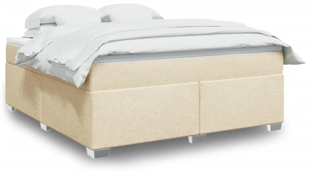 Κρεβάτι Boxspring με Στρώμα Κρεμ 180x200 εκ. Υφασμάτινο - Κρεμ