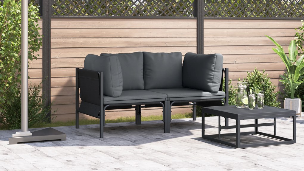 vidaXL Εξωτερικά Έπιπλα με μαξιλάρι με μαξιλάρι 2 pcs Ανθρακί Ατσάλι