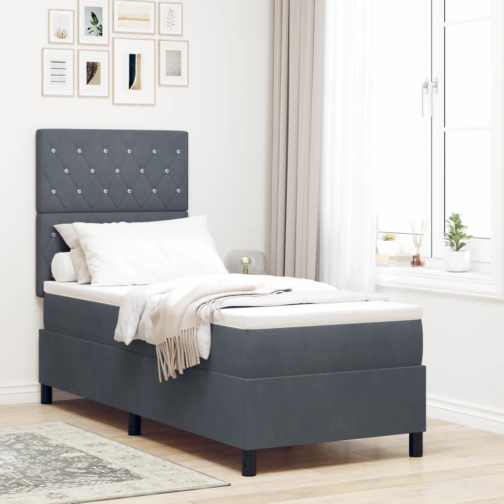 vidaXL κρεβάτι Box Spring με στρώμα σκούρο γκρι 80x200 εκ. βελούδο