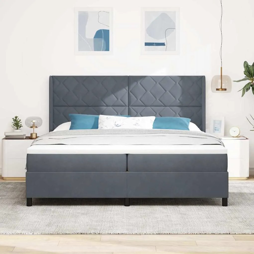 vidaXL Κρεβάτι Box Spring LED με Στρώμα Σκούρο γκρι 200 x 200 cm