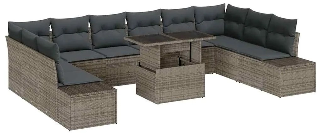 vidaXL Σετ Καναπέ Κήπου με αποθήκευση 11 pcs Γκρι Πολυ ράταν