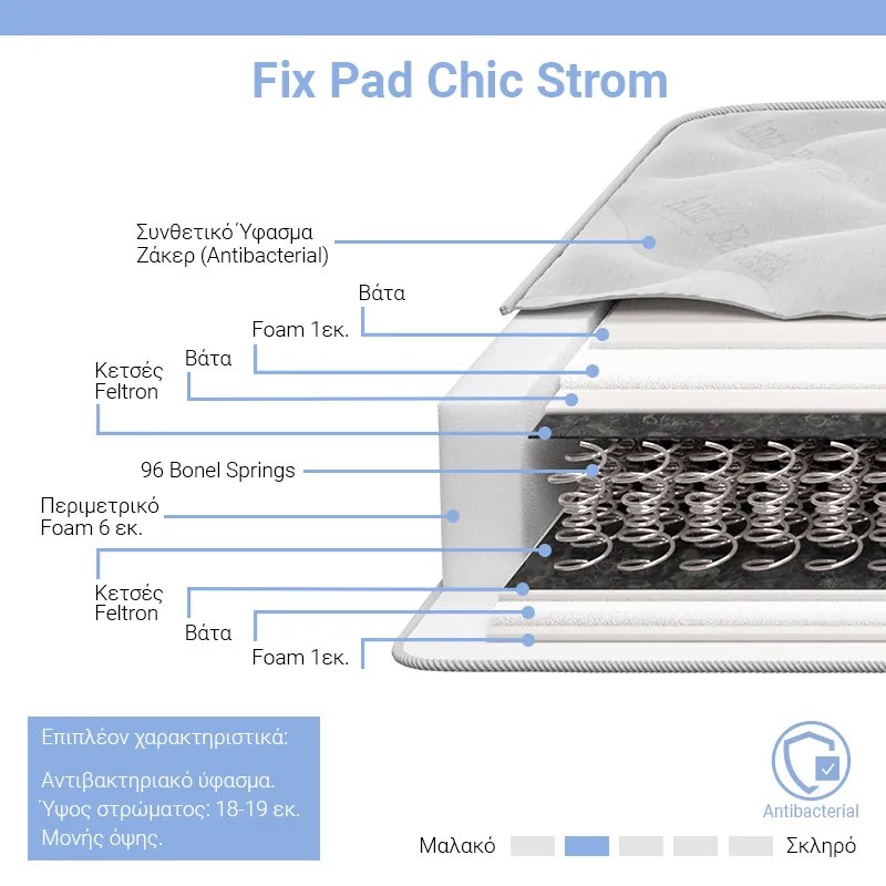 Στρώμα Fix Pad Chic Strom μονής όψης 18-19cm 150x200εκ - 207-000007 - 207-000007