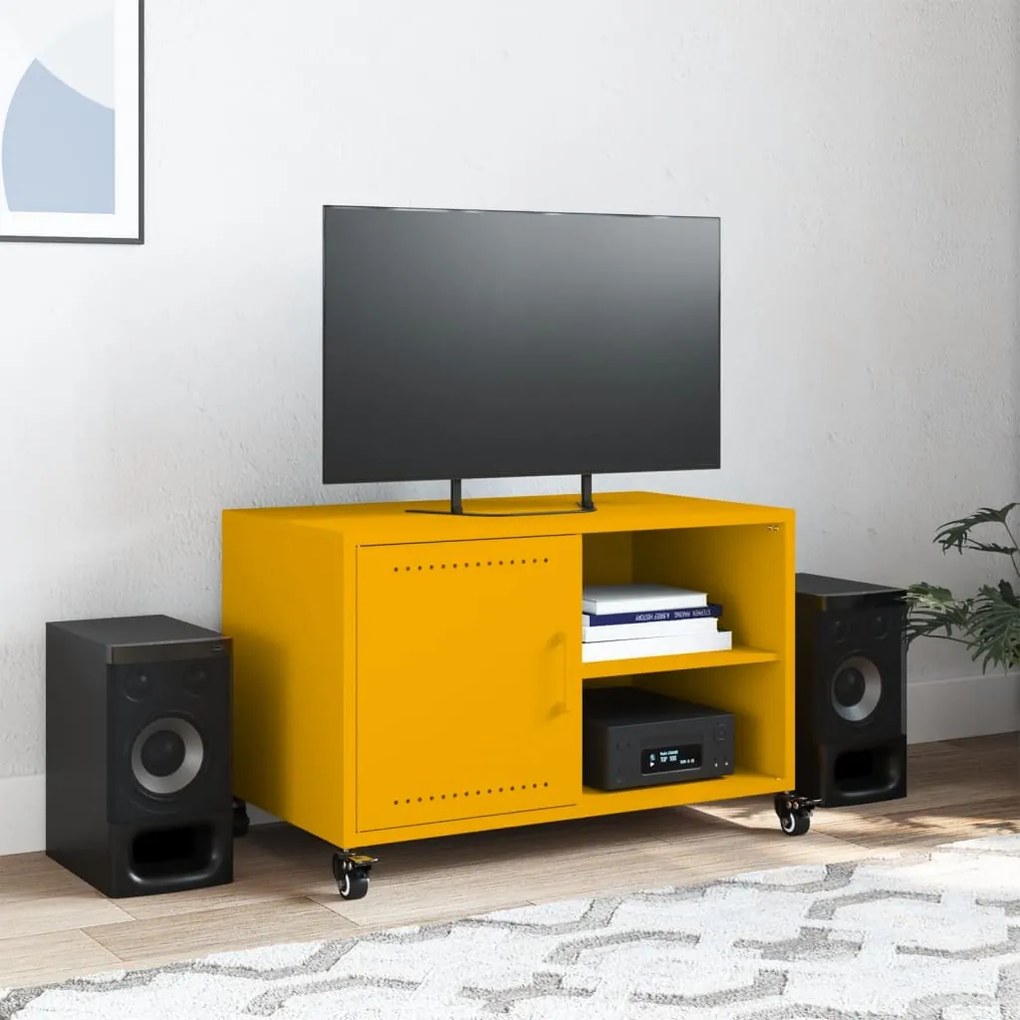 Έπιπλο Τηλεόρασης Μουσταρδί Κίτρινο 68x39x43,5 εκ. από Ατσάλι - Κίτρινο