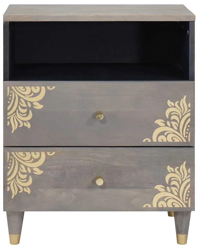 vidaXL Κομοδίνο με συρτάρι Γκρι 50 x 33 x 62 εκ. Μασίφ ξύλο μάνγκο