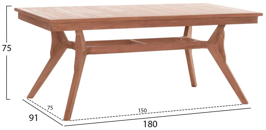 Τραπέζι Τραπεζαρίας WONDER Ξύλο ΤΕΑΚ Φυσικό 180x91x75Υ εκ. 180x91x75 εκ.