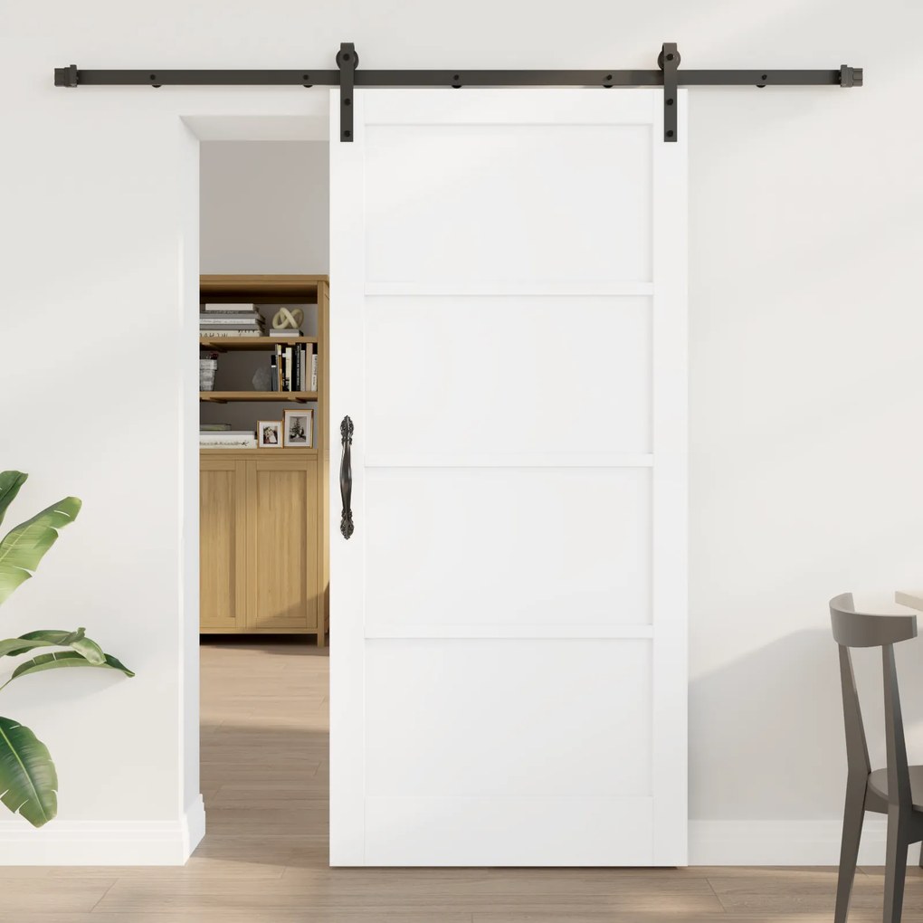 vidaXL Συρόμενη Πόρτα με Σετ Υλικών Λευκή 93x202 εκ. Σταθερό Ξύλο Πεύκης