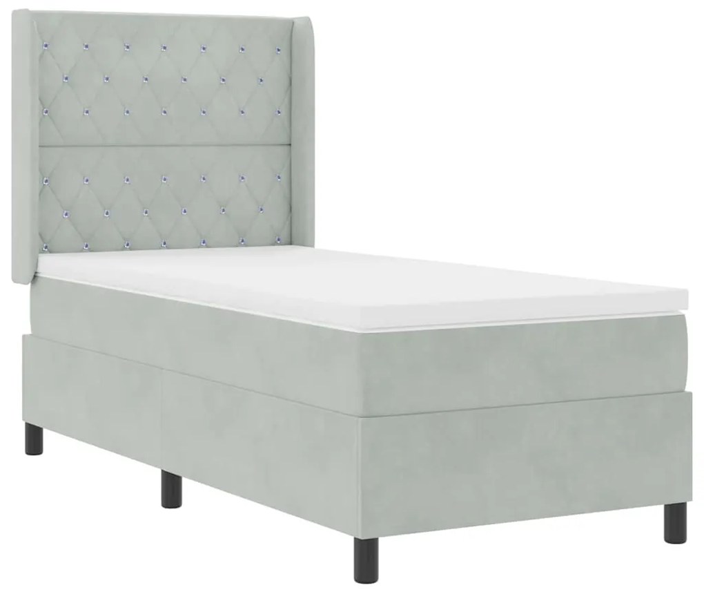 vidaXL Κρεβάτι Box Spring LED με Στρώμα Ανοιχτό γκρι 90 x 200 cm