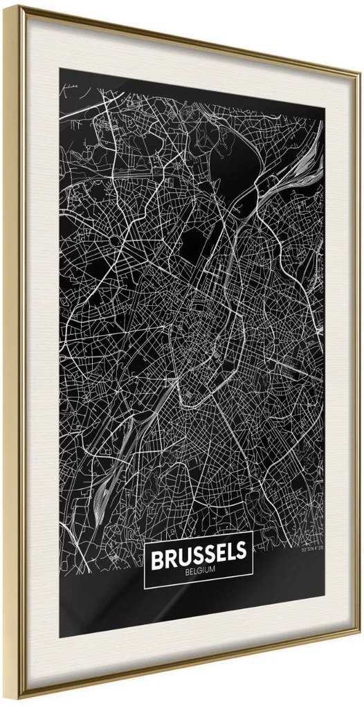 Αφίσα - City Map: Brussels (Dark) - 20x30 - Χρυσό - Με πασπαρτού